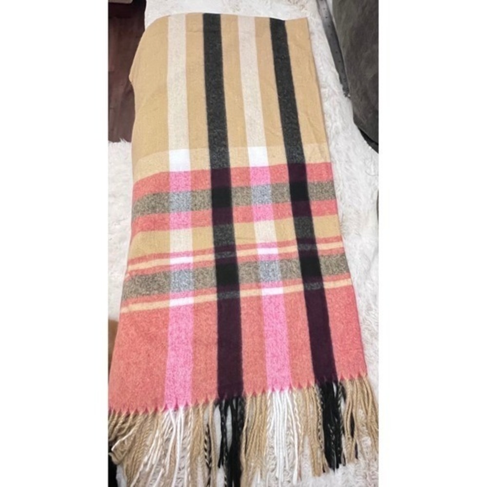 Woolrich Classic Plaid Poncho Neutral-tone Oatmeal Boho Hippie Fringe Soft Cozy - Picture 7 of 7